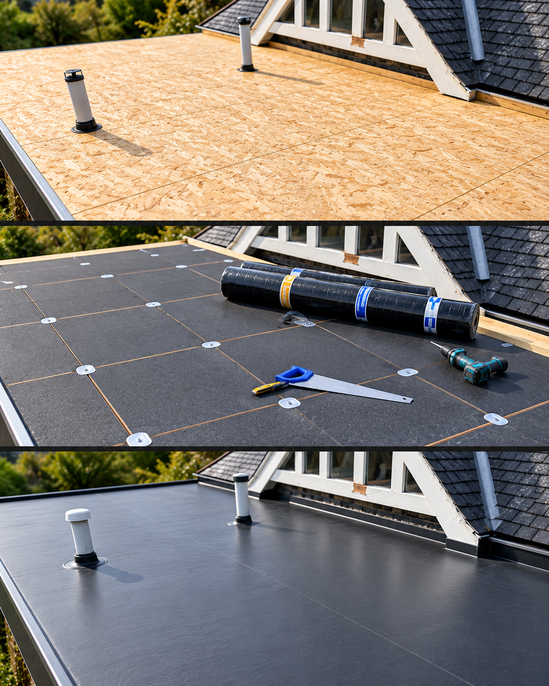 Diamond GRP fibreglass flat roofing installation stages